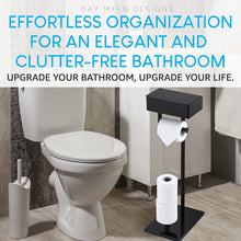 Load image into Gallery viewer, Free Standing Black Toilet Paper Holder with Storage