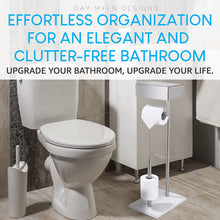 Load image into Gallery viewer, Free Standing Brushed Nickel Toilet Paper Holder with Storage