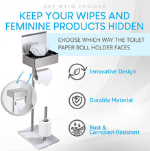 Load image into Gallery viewer, Free Standing Brushed Nickel Toilet Paper Holder with Storage