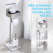 Load image into Gallery viewer, Free Standing Brushed Nickel Toilet Paper Holder with Storage
