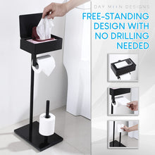 Load image into Gallery viewer, Free Standing Black Toilet Paper Holder with Storage