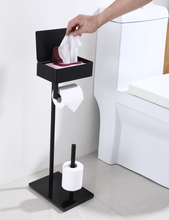 Load image into Gallery viewer, Free Standing Black Toilet Paper Holder with Storage