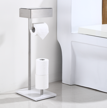 Load image into Gallery viewer, Free Standing Brushed Nickel Toilet Paper Holder with Storage
