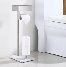 Load image into Gallery viewer, Free Standing Brushed Nickel Toilet Paper Holder with Storage