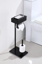 Load image into Gallery viewer, Free Standing Black Toilet Paper Holder with Storage
