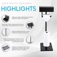 Load image into Gallery viewer, Free Standing Black Toilet Paper Holder with Storage
